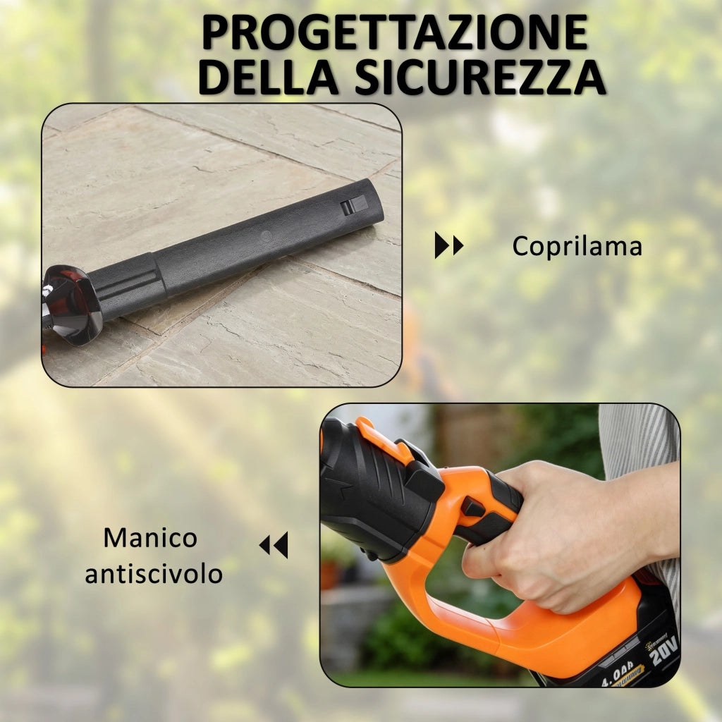 Tagliasiepi Elettrico con 2 Batterie 4000mAh e Palo Telescopico in Alluminio Arancione
