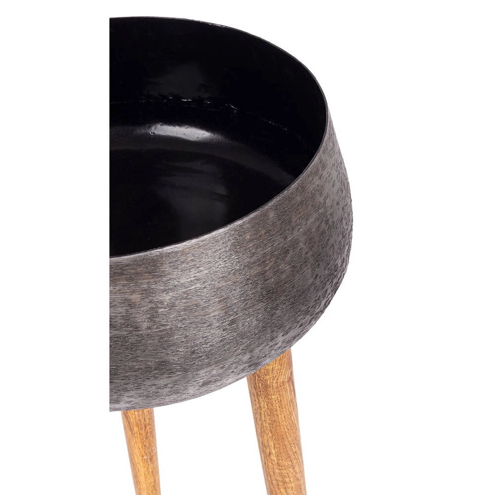 Set di 3 Porta Vaso in Alluminio Martellato Oro con Treppiede in Legno - ROMAN