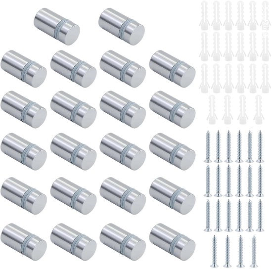 Set di Spaziatori per Parete 12x25mm - 22 pezzi - Acciaio Inossidabile - Supporti di Spazio - Viti - Stopper di Gomma - Materiale di Alta Qualità