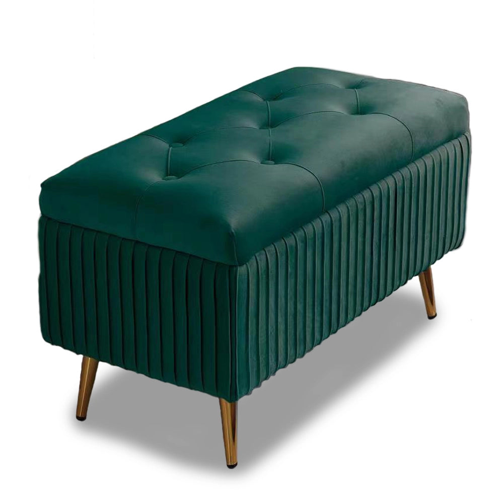 Pouf Contenitore Panca Velluto Rettangolare 80x40x45 cm Seduta Imbottita Verde