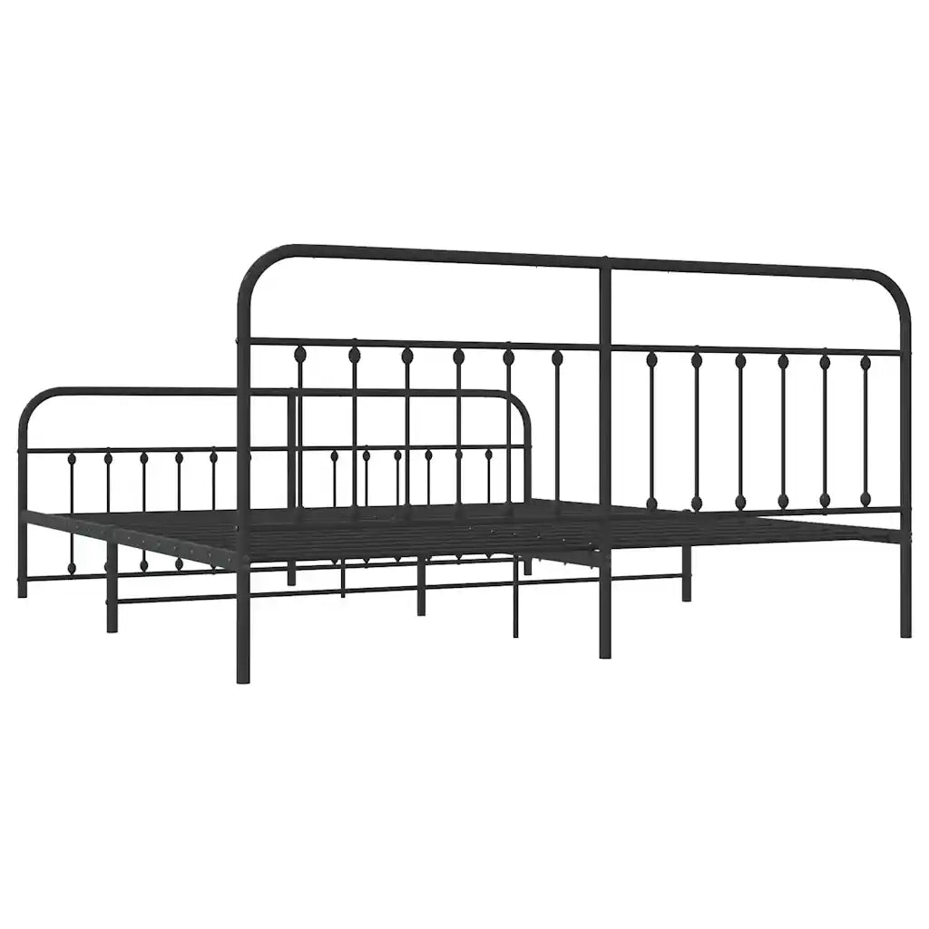 Letto matrimoniale | Letto per adulti | Giroletto con Testiera e Pediera Metallo Nero 193x203 cm