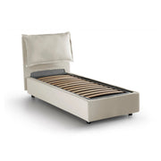 Letto singolo Abroghat, Letto contenitore con rivestimento in tessuto, Made in Italy, Apertura frontale, adatto per materasso cm 90x200, Beige