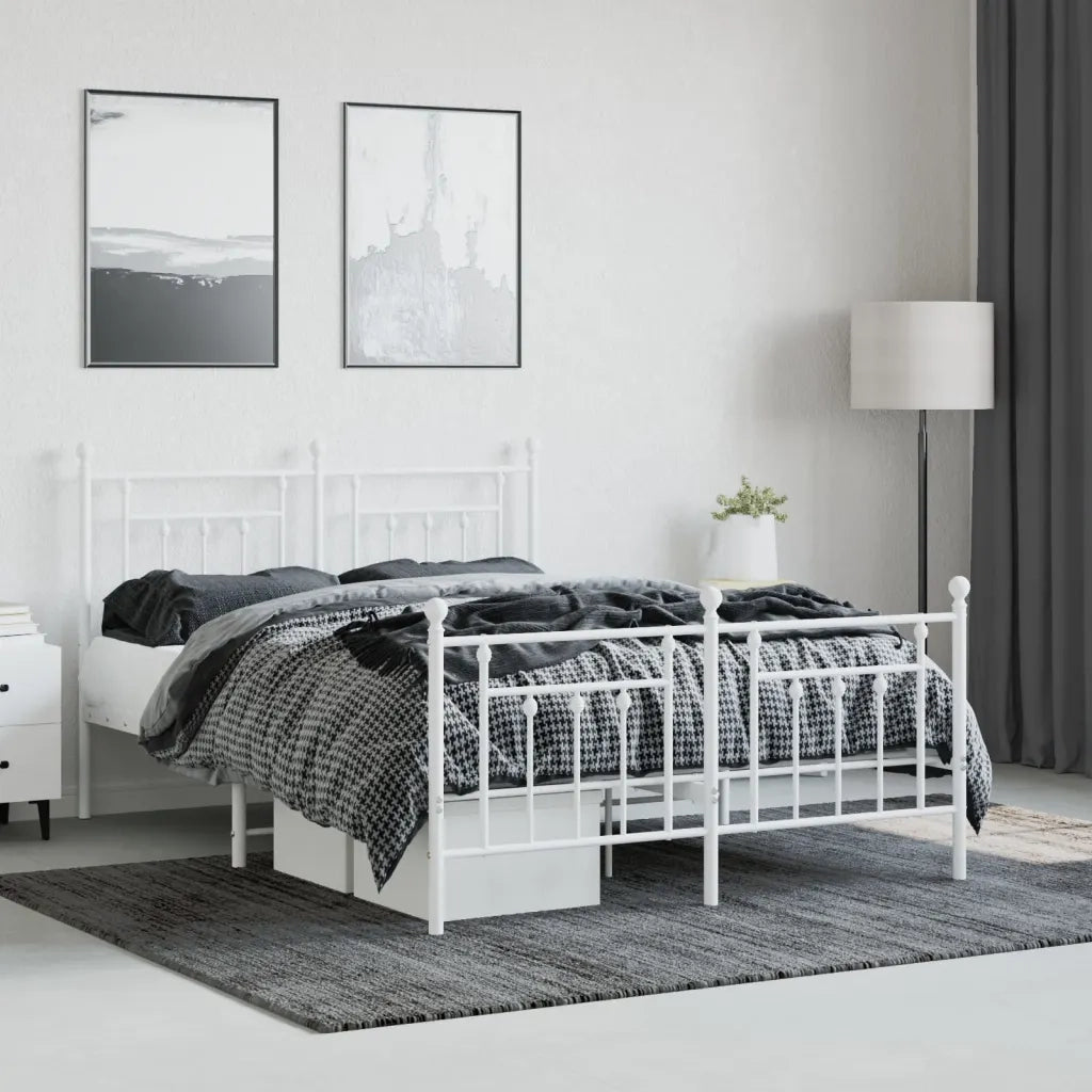 Giroletto con Testiera e Pediera Metallo Bianco 140x190 cm 353604