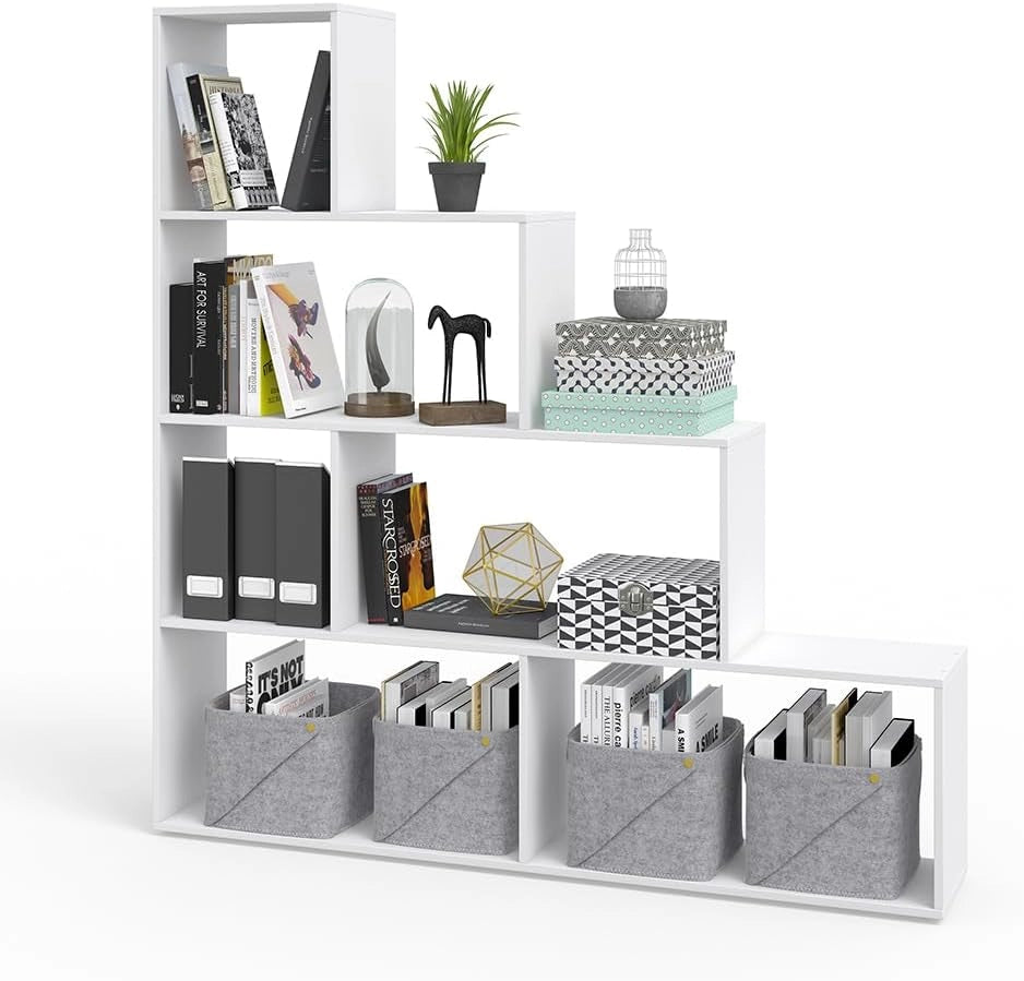 Scaffale per scale, Bianco, 163 x 155 cm, utilizzabile come divisorio con ripiani aperti