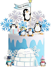 Decorazione per torta 14 pezzi - Pinguino/Neve - Torta per compleanno - Decorazione per torta - Materiale cartaceo - Avvertenza di sicurezza: non adatto per bambini sotto i 6 anni