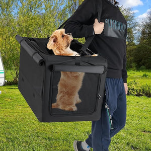 Trasportino Pieghevole per Cani e Gatti, Borsa da Trasporto per Animali con 2 Aperture, Finestra, Cesto Interno in Rete, Tasche Laterali e Porta Bicchiere, Gabbia Morbida e Portatile (M)