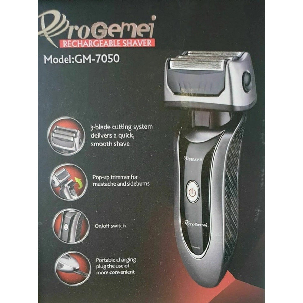 Trade Shop - Rasoio Elettrico Uomo Taglia Barba Ricaricabile A Batteria Impermeabile Gm-7050 -