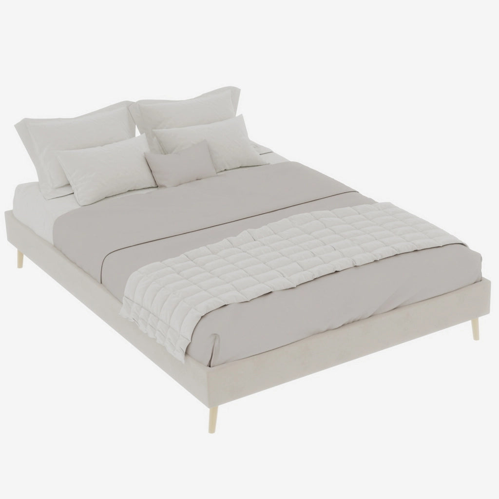 Letto singolo 140 × 200 cm con base ribassata, struttura stabile, senza materasso, in tessuto e metallo, beige