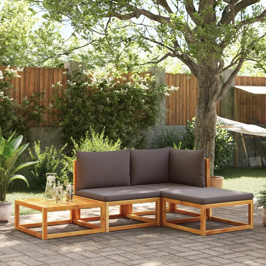 Set di divani da giardino 4 pezzi con cuscini in legno di acacia e corda 3278824
