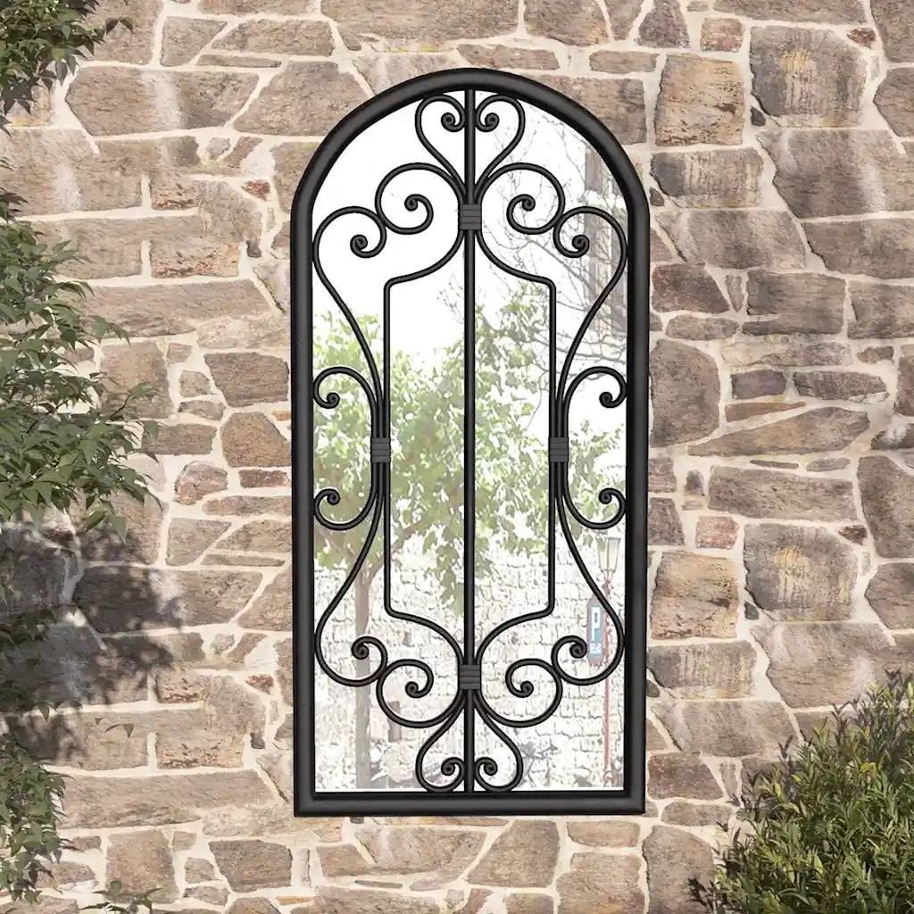 Specchio da Giardino-Specchio Decorativo-Specchio Esterno Nero 100x45 cm in Ferro per Uso Esterno 635795