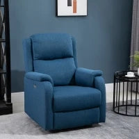 Poltrona Reclinabile con Poggiapiedi, in Tessuto Effetto Lino, Legno e Metallo, 77x91x106 cm, Blu