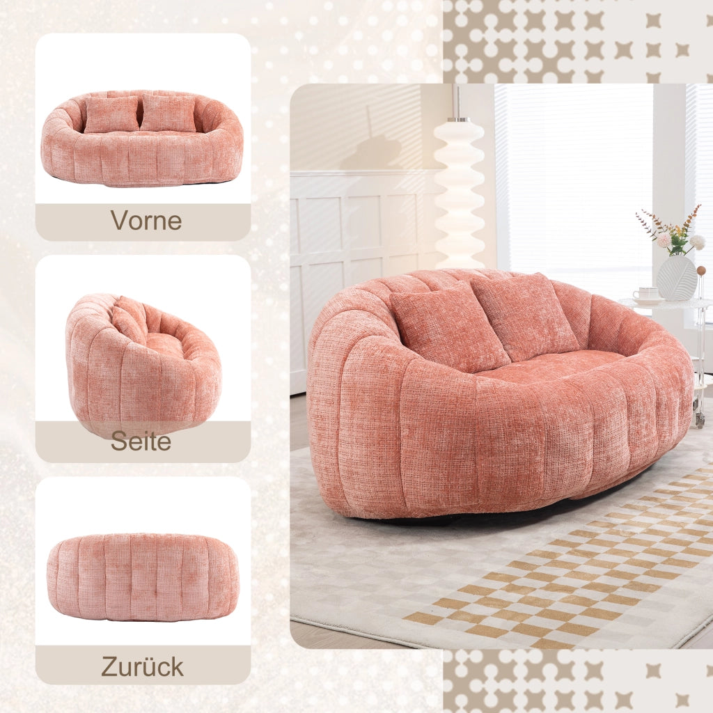 Poltrona Pouf con Braccioli Schienale Alto Ergonomico Schiuma Alta Densità Senza Montaggio in Ciniglia Rosa