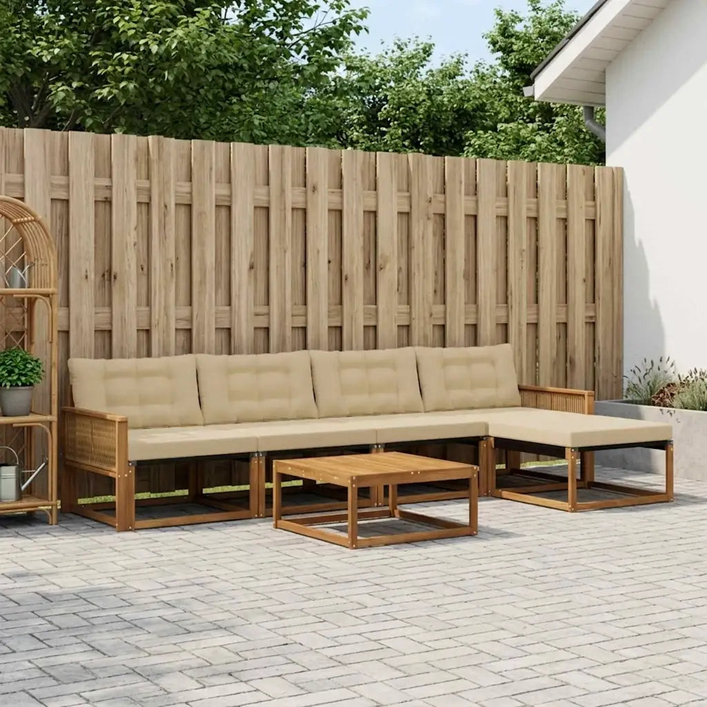 Set di divani da esterno con cuscino 6 pcs Naturale e Beige