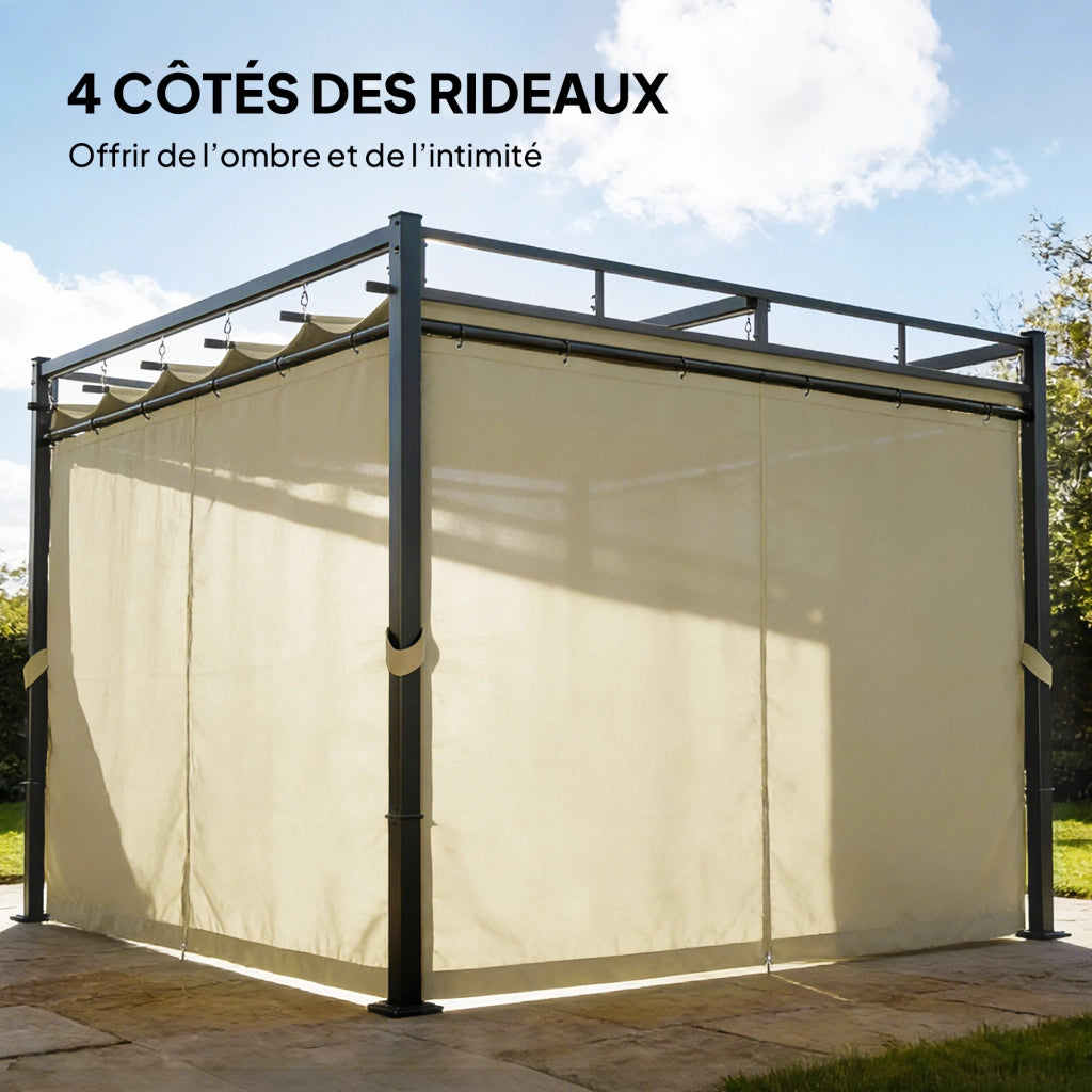 Pergola da Giardino con Tetto Retrattile e Tende ¨C zephmum ¨C Beige 3x3m