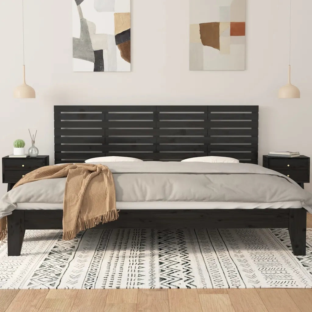 Testiera | Testata da Parete Nera 166x3x63 cm in Legno Massello di Pino