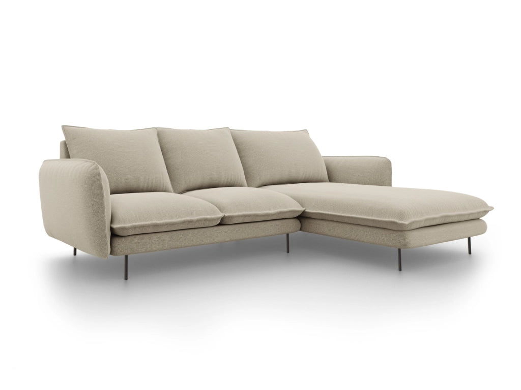 Cosmopolitan Design - Divano angolare destro "Vienna" 5 posti in tessuto strutturato beige 