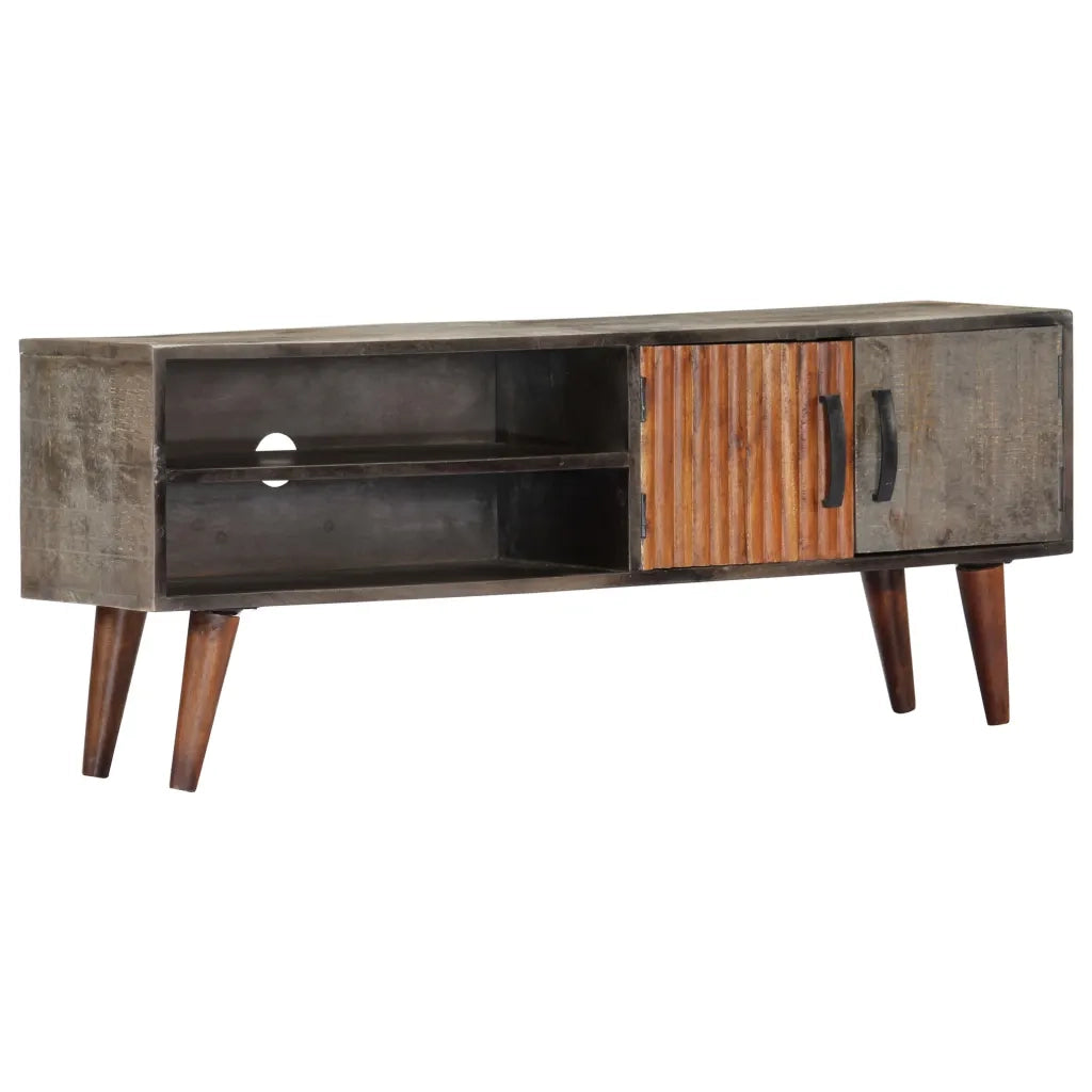 Mobile TV Grigio 130x30x46 cm in Legno Massello di Mango Grezzo 282743