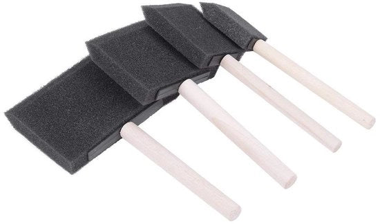 Set di pennelli a spugna 4 pezzi - manico in legno - piatto - per pittura/graffiti - alta densità - leggero - pennelli da pittura