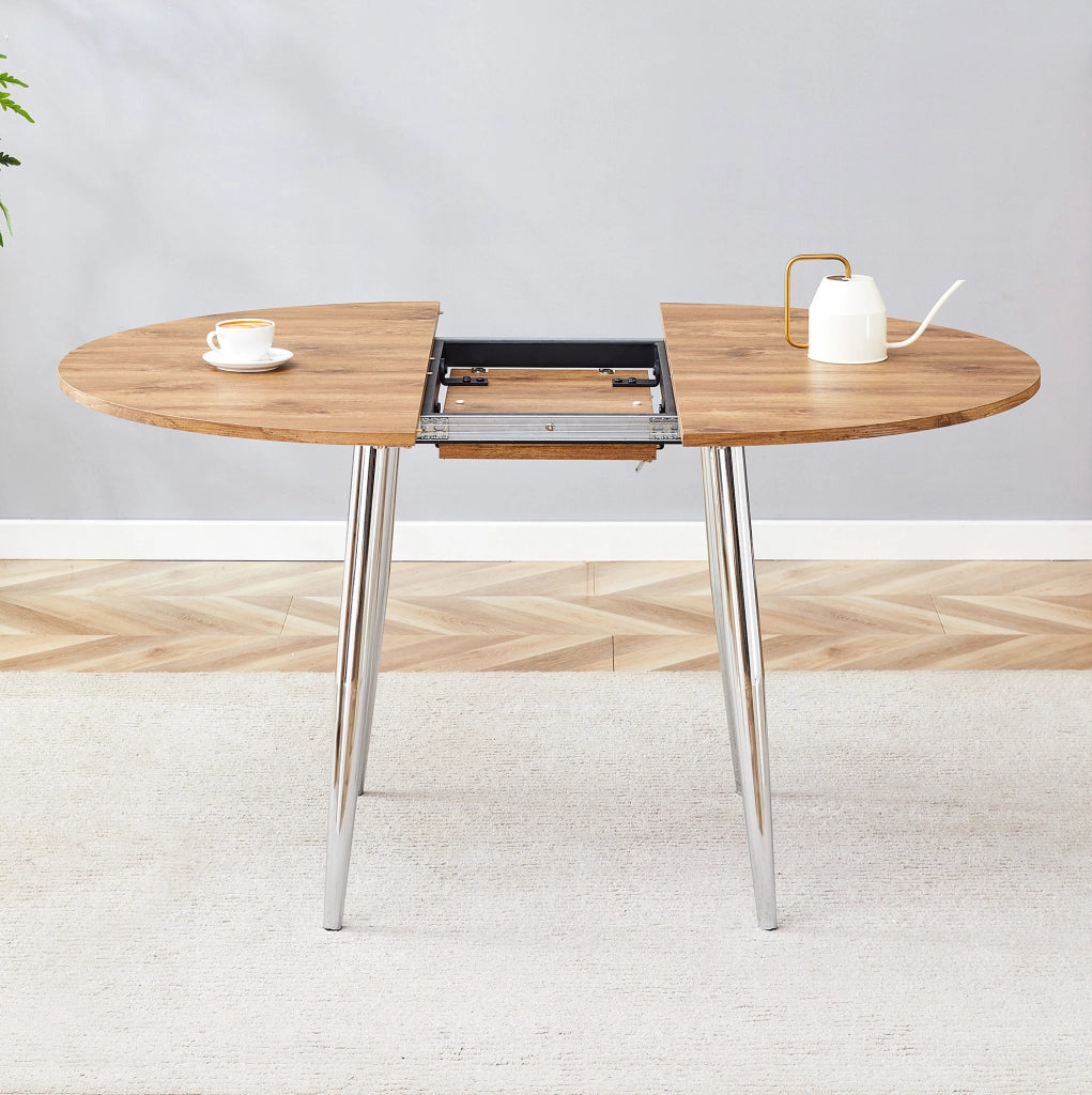 Tavolo da pranzo rotondo estensibile 107-137 cm in MDF e metallo, legno –
