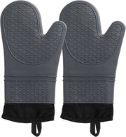 Ovenwanten in silicone, 2 pezzi, impermeabili, antiscivolo, resistenza termica fino a 500 gradi Fahrenheit, 33 cm, grigio