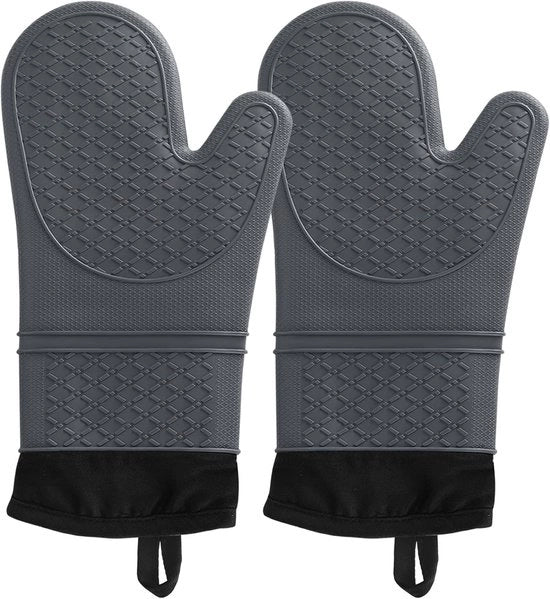 Ovenwanten in silicone, 2 pezzi, impermeabili, antiscivolo, resistenza termica fino a 500 gradi Fahrenheit, 33 cm, grigio