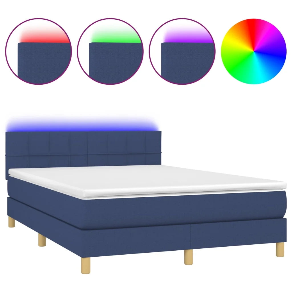 Letto a Molle con Materasso e LED Blu 140x200 cm in Tessuto cod mxl 98835
