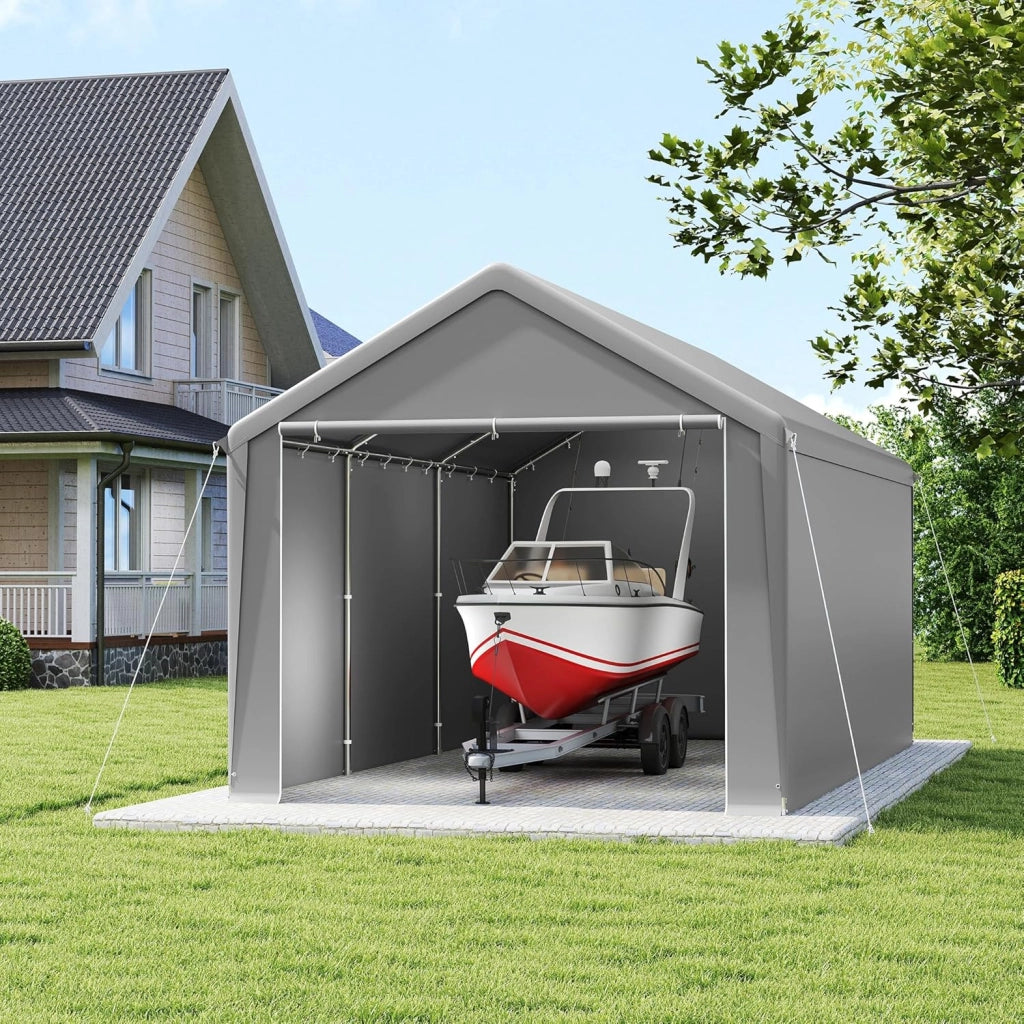 Carport, tenda da campeggio, 3 x 6 m, grande tenda da garage con pareti laterali rimovibili, resistente all'inverno, per auto, SUV, camion, grigio