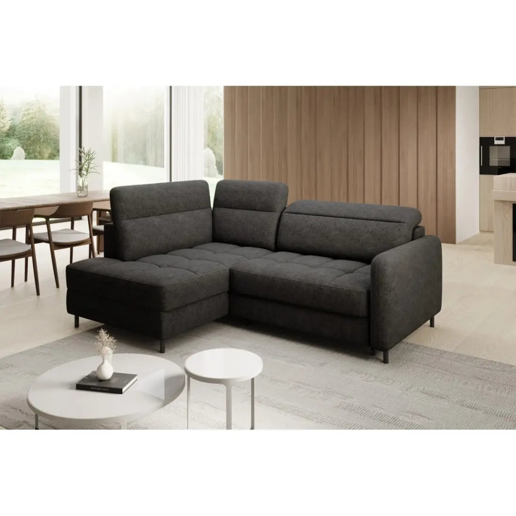 Divano ad angolo sinistro convertibile BARNEA 208 cm grigio scuro con contenitore