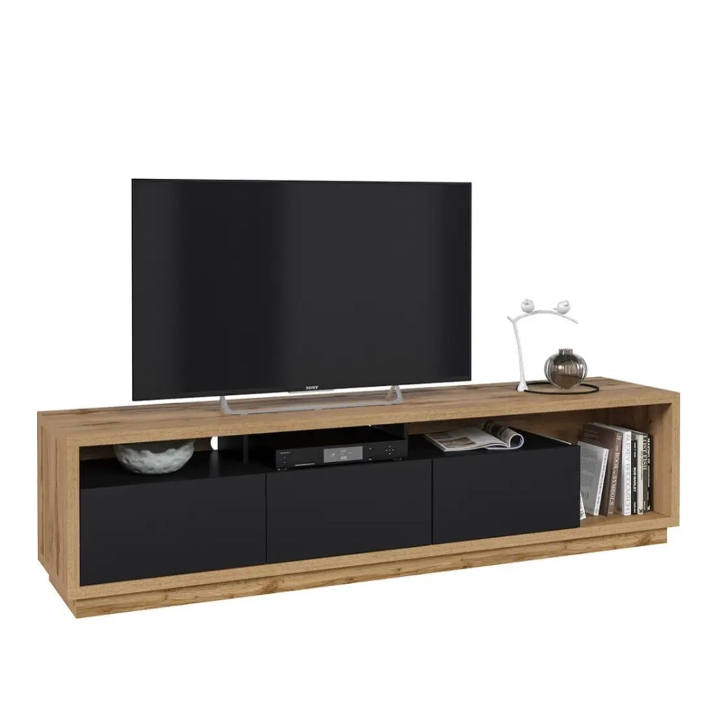Mobile TV XL 200cm collezione CLARA. Colore quercia e nero opaco.