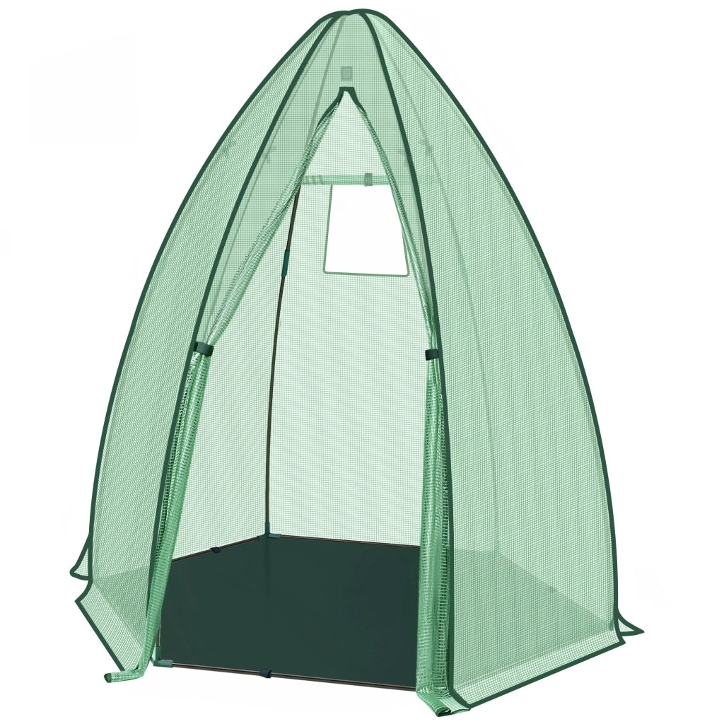 Serra da giardino in PE 130 gsm e tubi in acciaio verde con base e porta a cerniera 160 × 180 × 160 cm