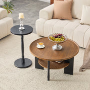 Set di 2 tavolini rotondi in MDF con rivestimento PVC; noce e nero