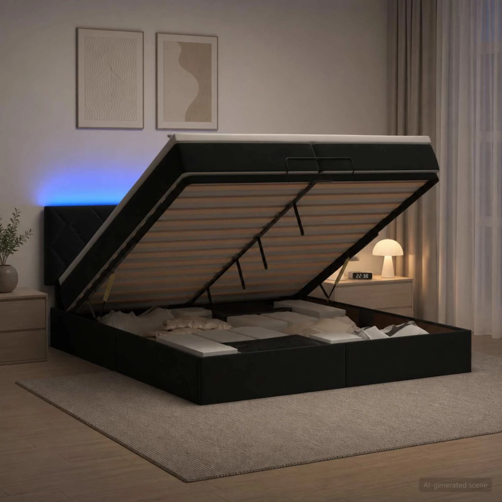 Letto Ottomano con Materasso e LED Nero 200 x 200 cm Velluto 3457235