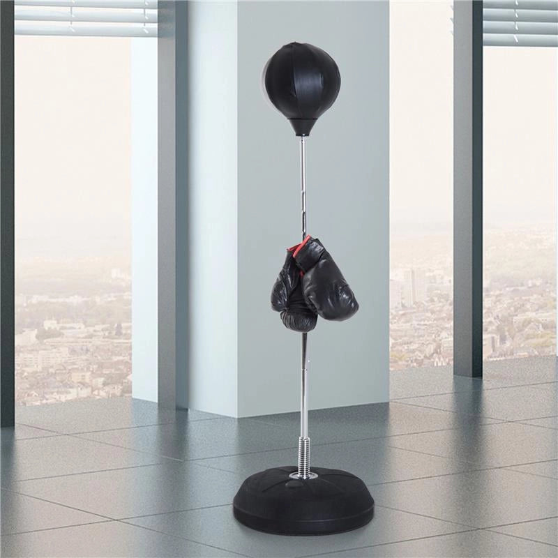 PALLA DA BOXE REGOLABILE IN ALTEZZA 126-144 CM CON GUANTI, POMPA E BASE ZAVORRA, NERA