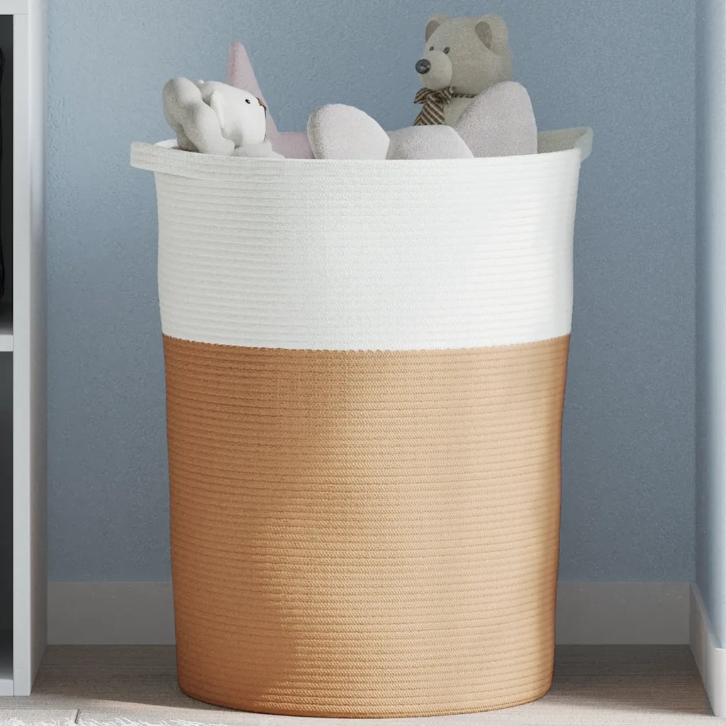 Cestino Portaoggetti Marrone e Bianco ?49x65 cm in Cotone CFW9321546
