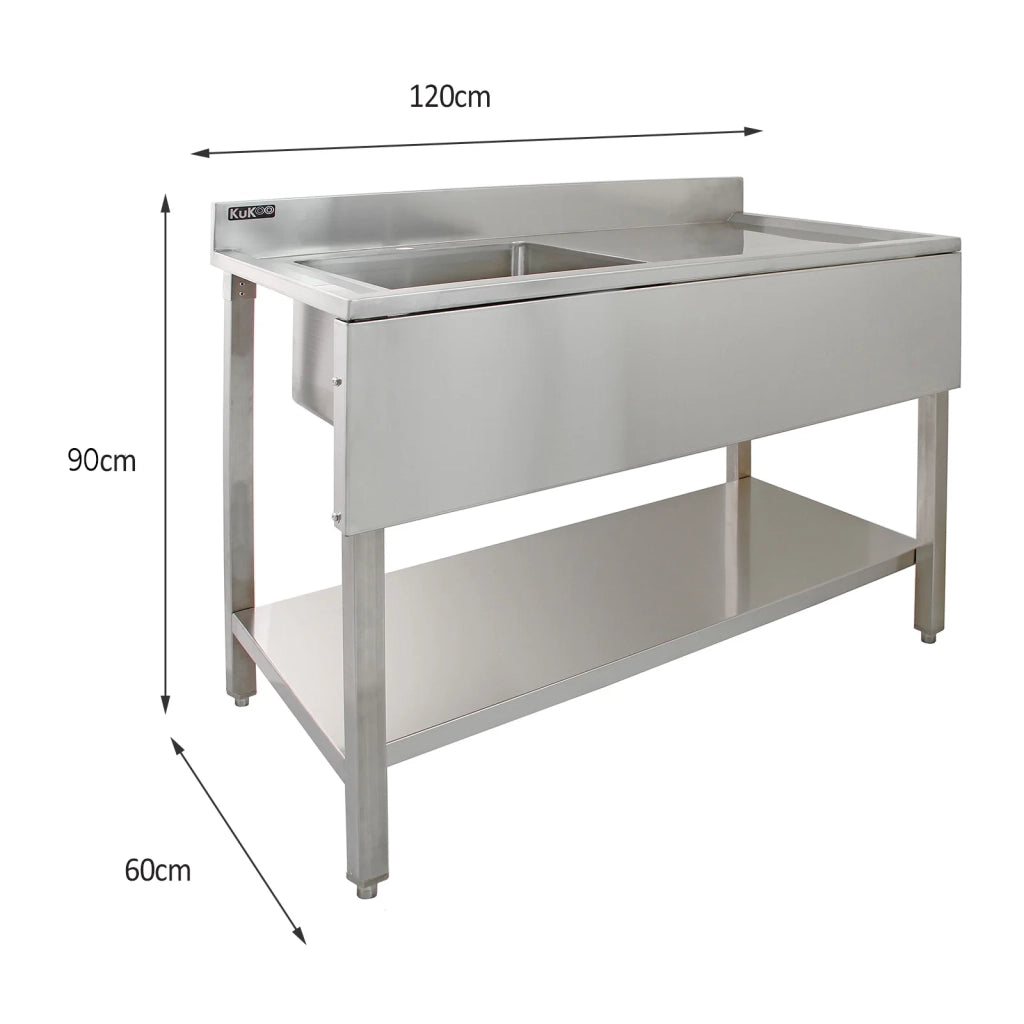 Lavandino Commerciale da Cucina 1 Vasca Inox con Sgocciolatoio a Destra