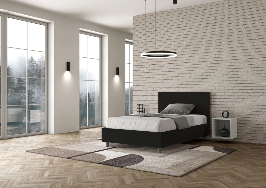 BS COM Letto una piazza e mezza senza rete imbottito 120x190 similpelle nero
