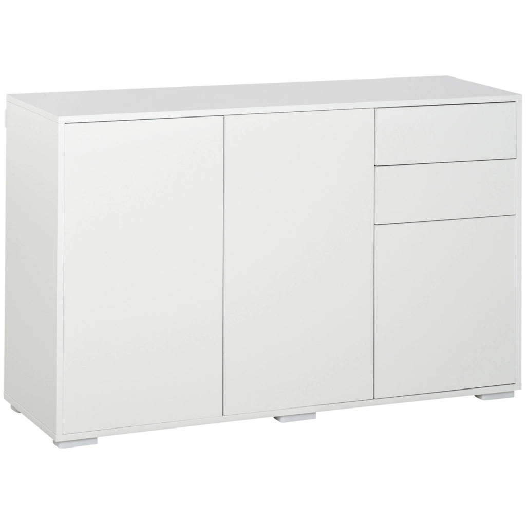 Madia bianca con 2 cassetti e 3 ante, mobile multiuso 117x36x74 cm