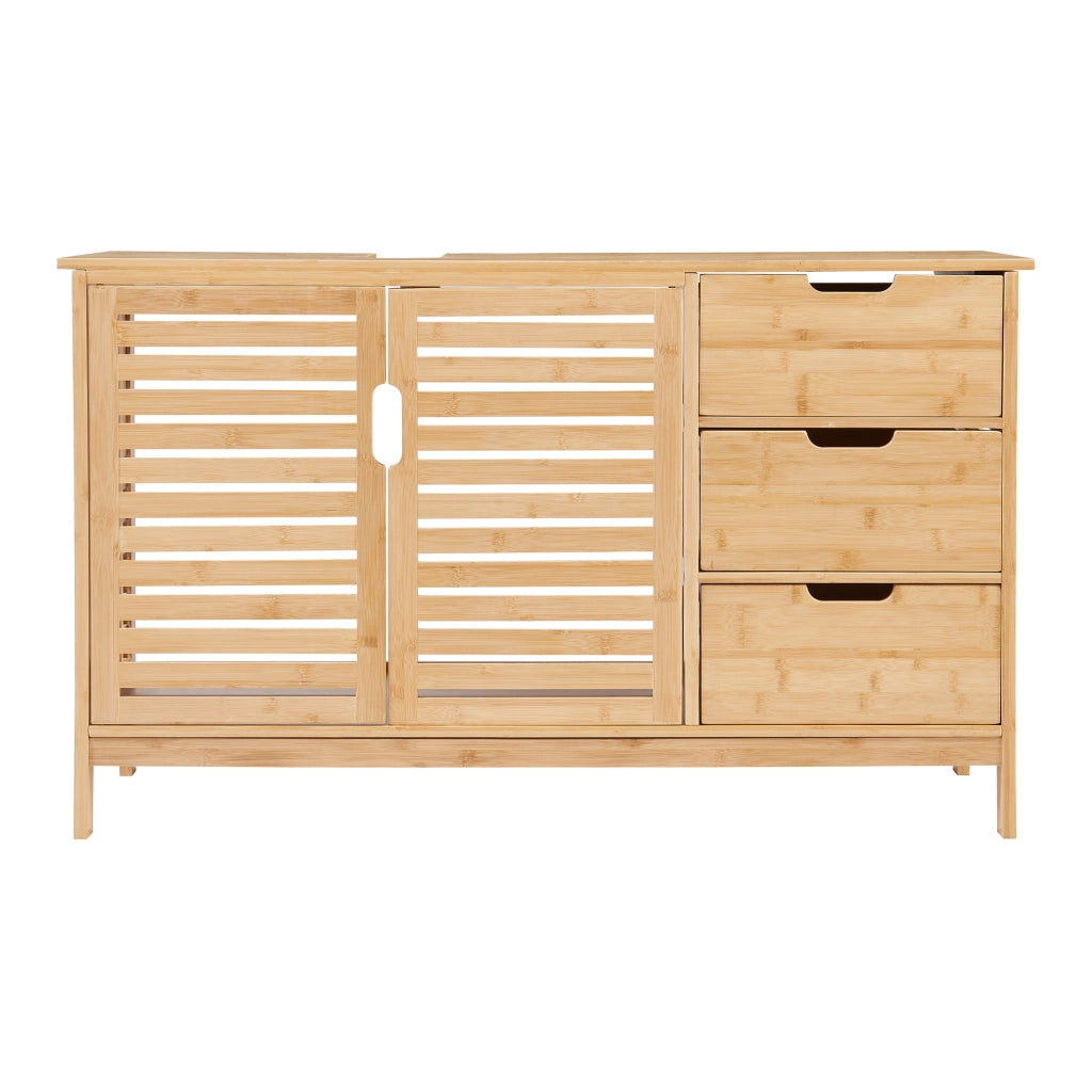 Mobile Sottolavabo Boksereys con Scomparto Chiuso e 3 Cassetti 60 x 100 x 35 cm - Bambù Naturale [en.casa]