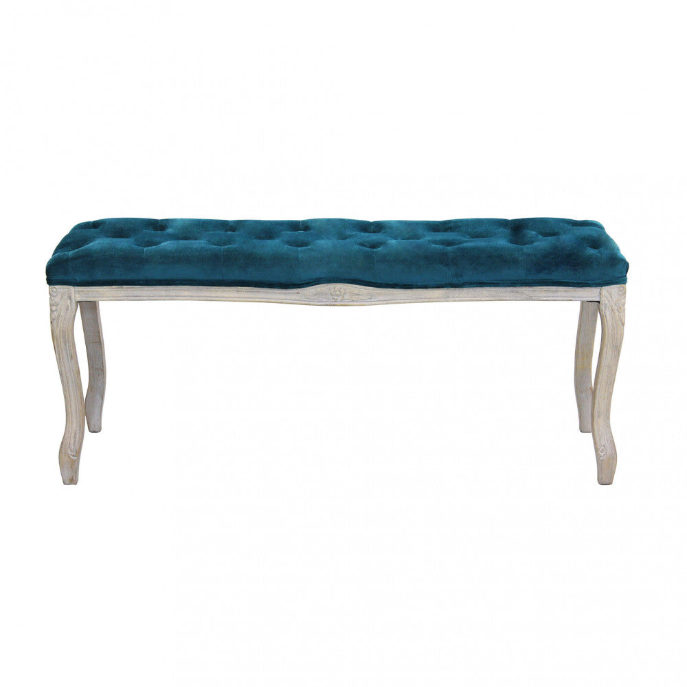 Panca Misty in Velluto Blu 110x36x47 h cm in Legno Blu