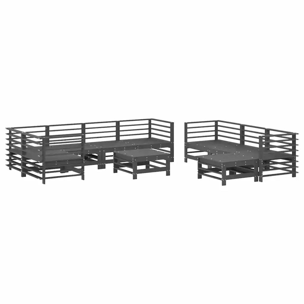 Set Divani da Giardino 10 pz con Cuscini Legno Massello Grigio 3186097