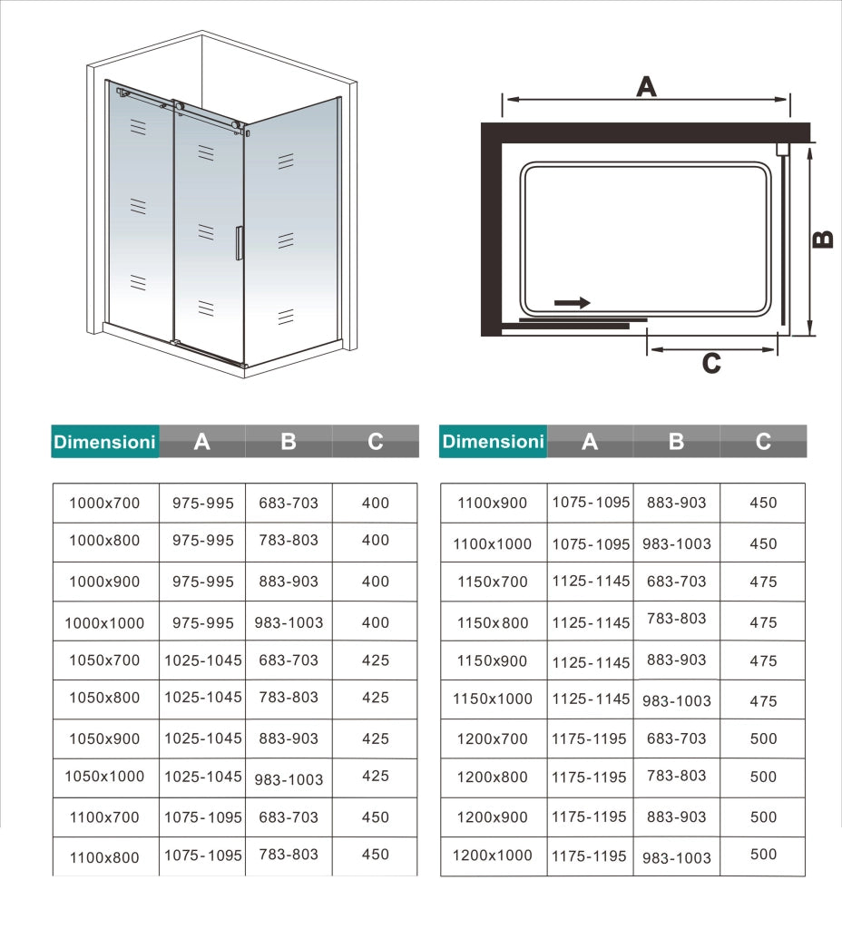 Box Doccia Angolare 110X70 cm H.195 cm Porta Scorrevole con Parete Fissa Vetro 8 mm Temperato Anticalcare Trasparente Telaio Cromo Dorato