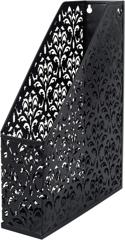 Bureau metallico con contenitore per archiviazione di documenti A4, riviste, cartelle e archivio, nero, organizzato e praticoOrganizer con contenitori per riviste, document holder