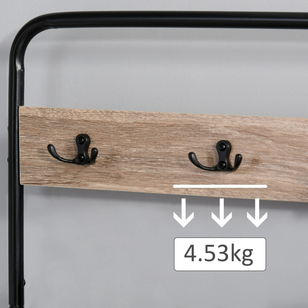 EasyComfort Appendiabiti con Panca e Scarpiera in Stile Industriale, Mobile per Ingresso Vintage in Legno e Acciaio Nero
