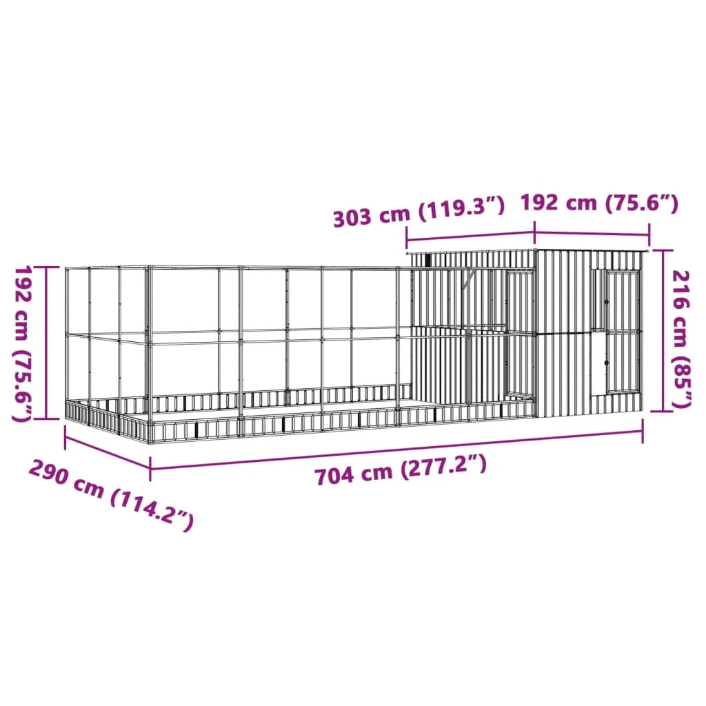 Voliera a gabbia con estensione in argento 704 x 303 x 216 cm acciaio argento 02_0045661