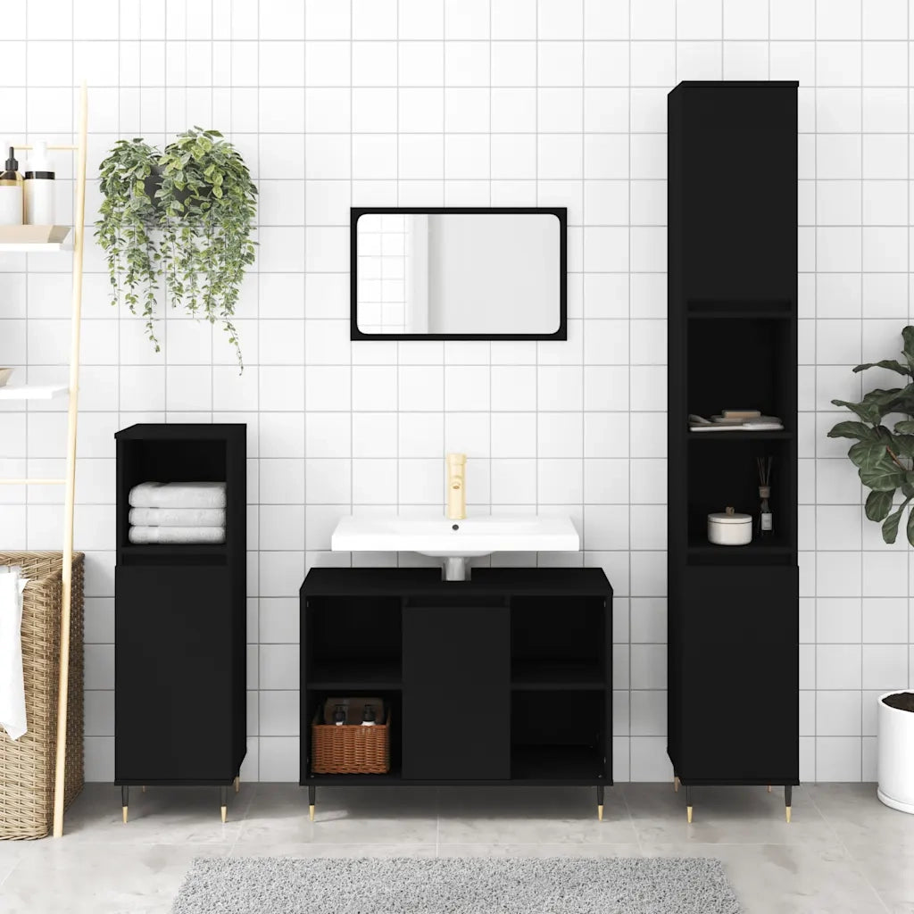 Mobile da Bagno Nero 80x33x60 cm in Legno Multistrato 831621