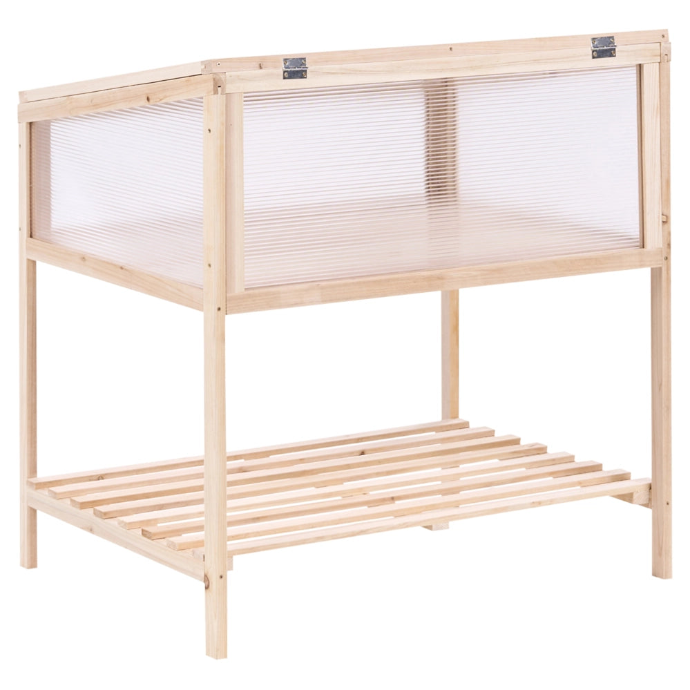 Serra da balcone Marrone chiaro Legno di abete Letto da giardino rialzato Pannello trasparente Giardino