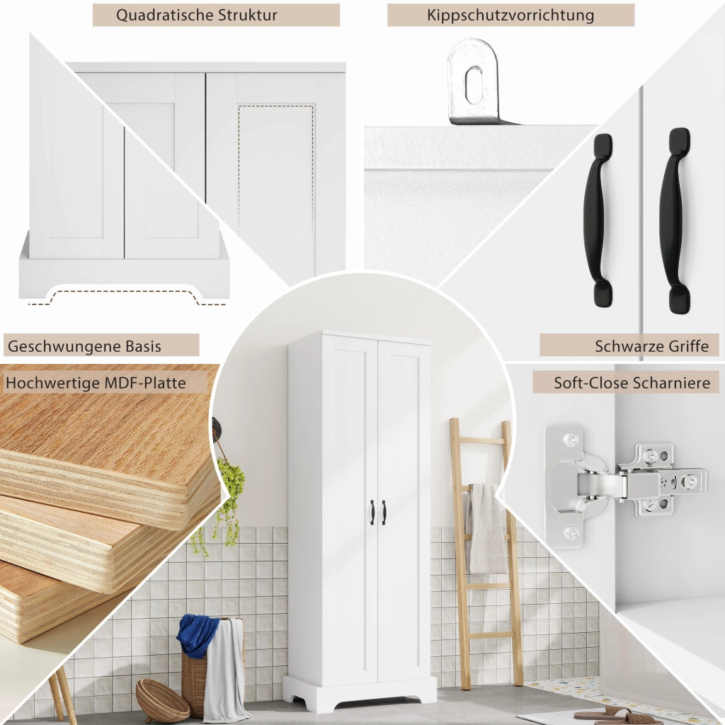 ARMADIO DA BAGNO 56x40x170 cm MDF Bianco con doppie ante e ripiani regolabili