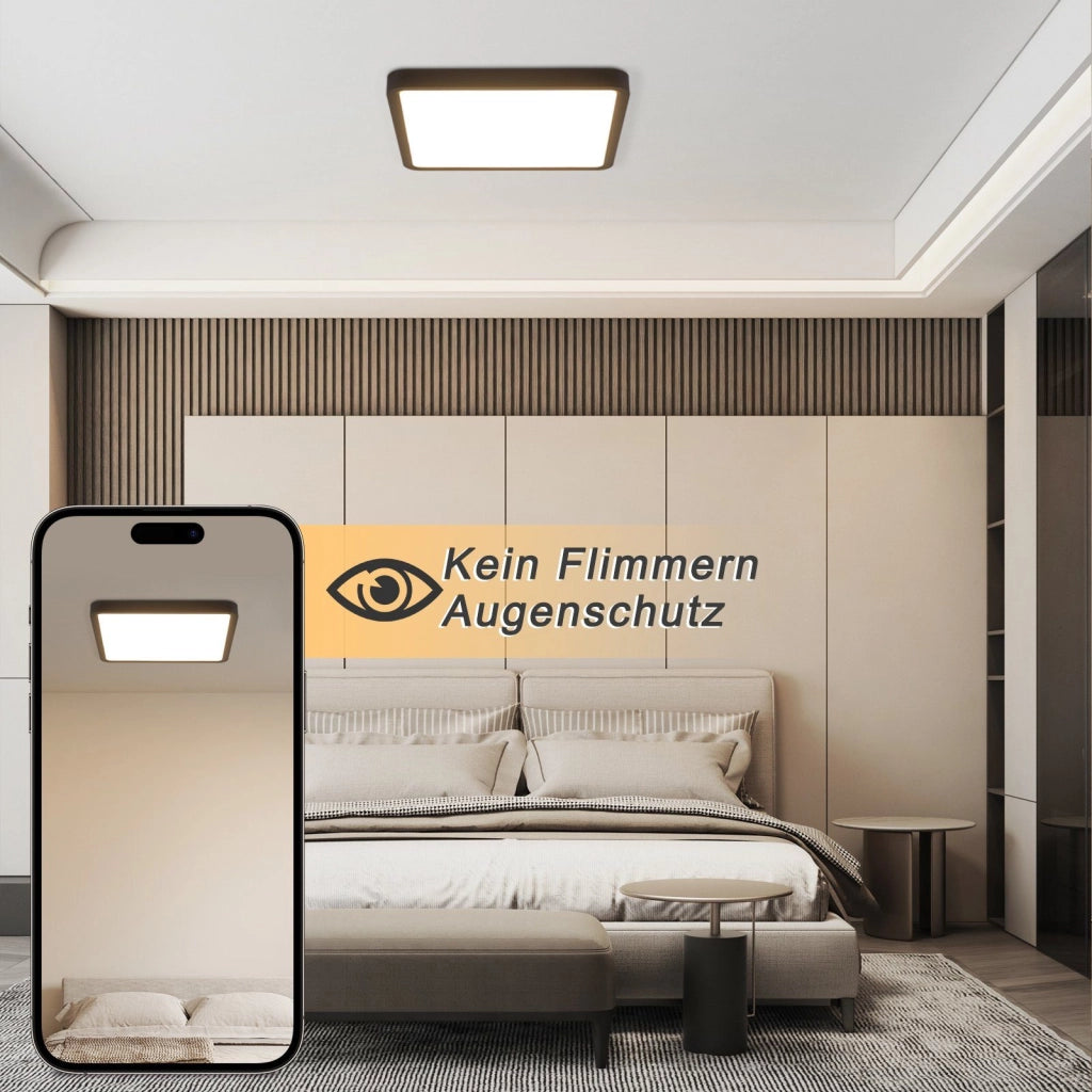 ZMH Lampada da soffitto plafoniera LED nera 23W 23cm bianco caldo per camera letto