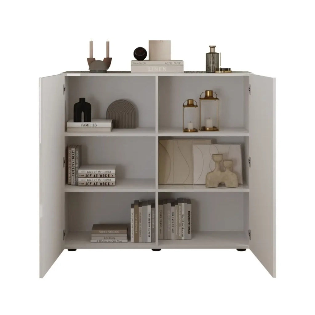Buffet alto SCENA – L121 x H111 x P42 cm – 2 porte – Bianco lucido