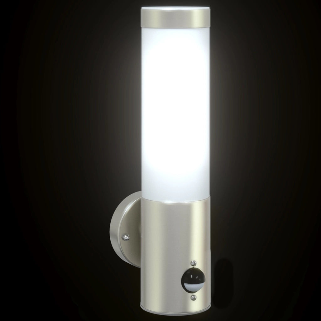 Applique da esterno  con sensore in acciaio inox argento IP44